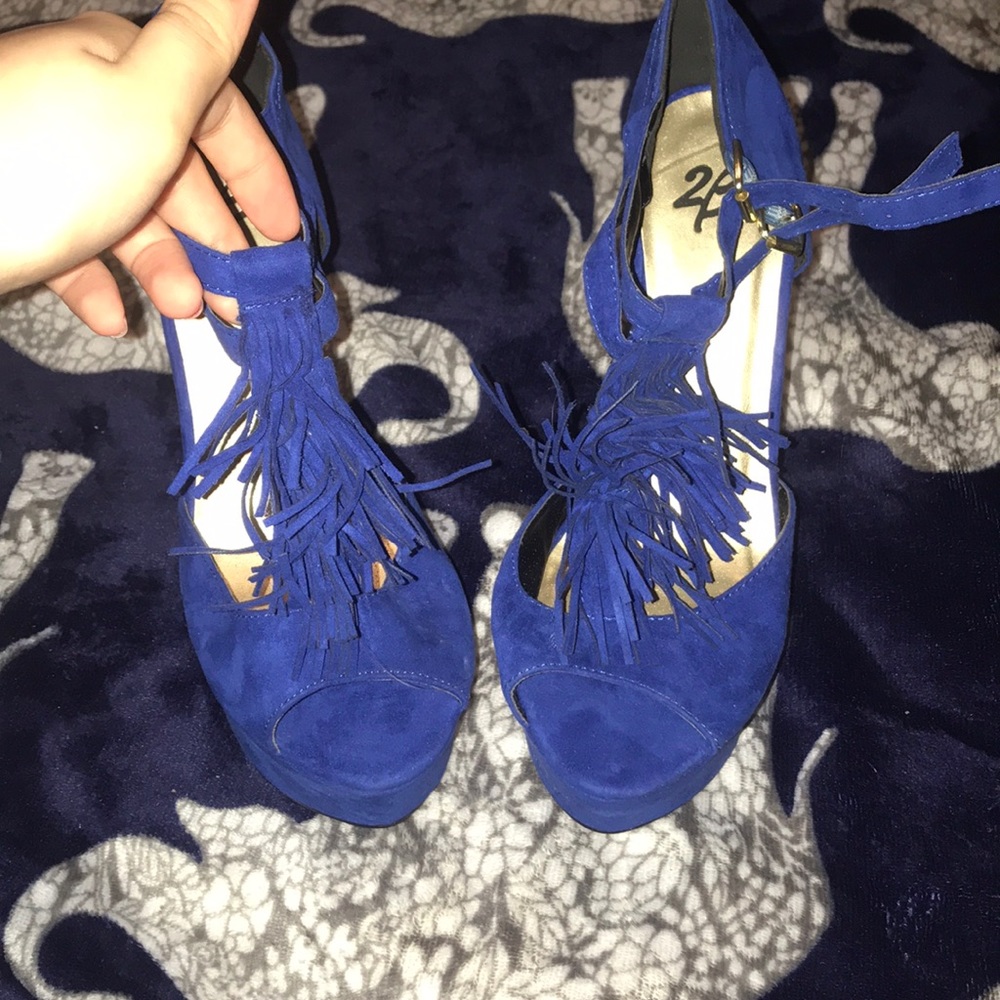 Royal blue 5 inch double strapped heels